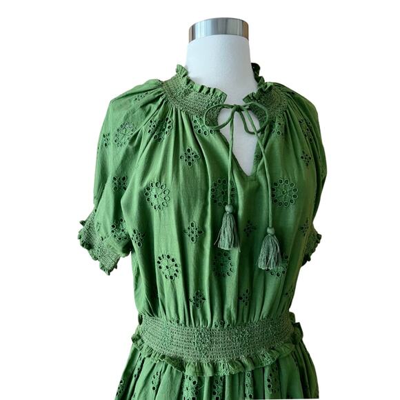 ROLLER RABBIT Fiorella Dress Astra Eyelet Green Cotton Short Sleeves Small NEW - Picture 7 of 12